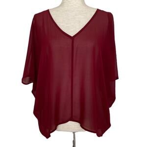 TOBI Blouse Maroon Sheer Cold Shoulder Relaxed Fit Size Small
